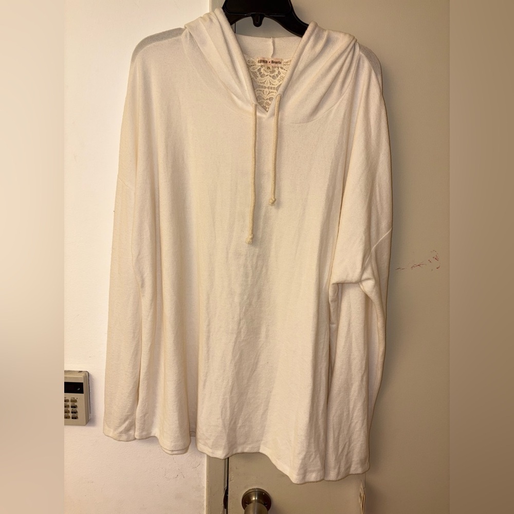 Charmed hearts plus size crochet trim hoodie 2X